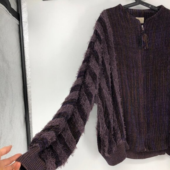 Zonda Nellis Purple Multicolored thread woven eyelash zipup Sweater / jacket M - Picture 9 of 15